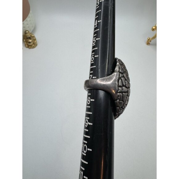 999 Fine Silver Vintage Mexico Modernist Beaded Oxidized Ring Size 7.5 - Picture 10 of 14